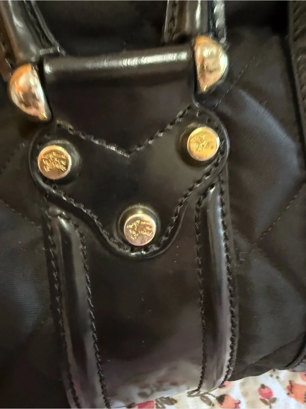 🐎 BURBERRY 🐎 BLACK QUILTED NYLON AND PATENT LEATHER MANOR SATCHEL AUTHENTIC